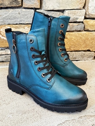 Botki damskie Remonte D8671-12 turkusowe, skórzane, tęgość G