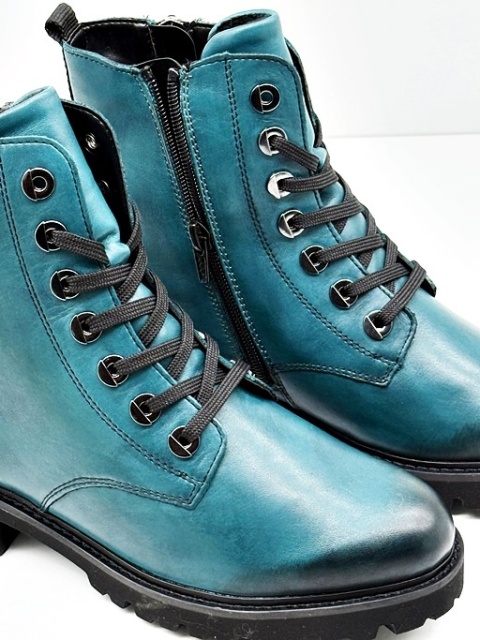 Botki damskie Remonte D8671-12 turkusowe, skórzane, tęgość G