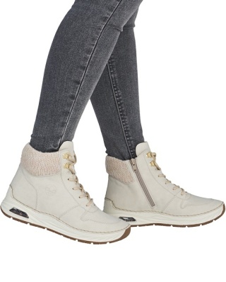 Rieker 44555-60 beżowe sneakersy damskie jesienne, ocieplane, tęgość G