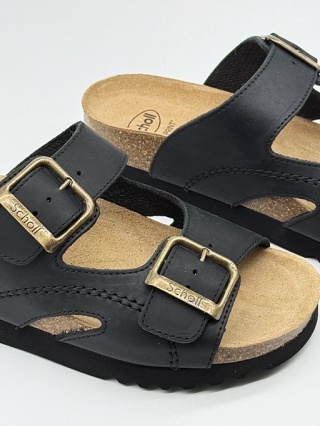 Scholl wygodne klapki Moldava Wedge MF23008 1004 Black oiled, tęgość F