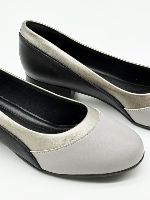 Czółenka New Look na niskim obcasie Piccadilly 145055-3 szaro-czarne, średnia tęgość G