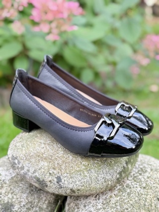 Czółenka damskie Loretta Vitale W5334 czarne, skóra naturalna, tęgość G