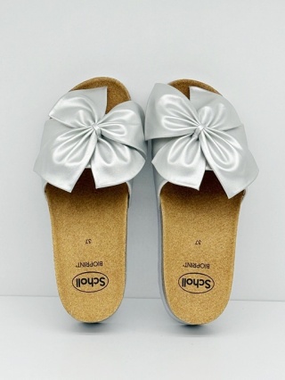 Damskie Klapki ortopedyczne na haluksy Scholl BOWY 2.0 srebrne F31992 1057, tęgość G