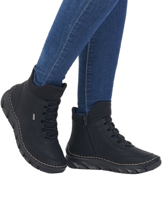 Damskie botki Rieker 55069-00 czarne buty nad kostkę, tęgość H