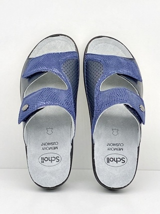 Damskie klapki Scholl Antonia Elastic F32089 granatowe, haluksowe, tęgość H