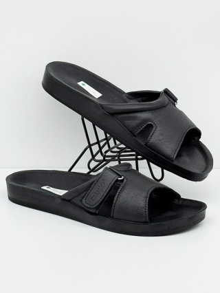 Dr Luigi PU-02-90-20-90-KS czarne skórzane wygodne klapki, tęgość G