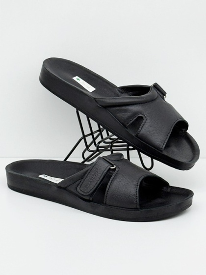 Dr Luigi PU-02-20 90-czarne skórzane wygodne klapki, tęgość G