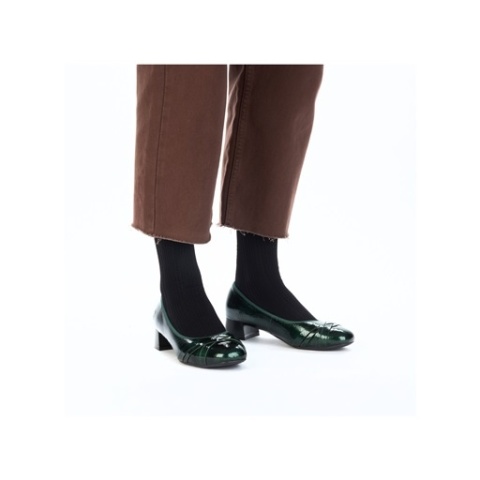 Eleganckie damskie czółenka Rieker 45068-54 zielone, tęgość G 1/2