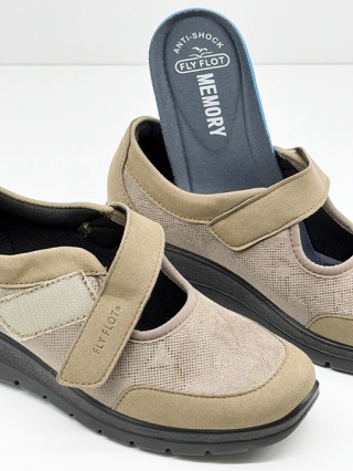 Buty pracujące ze stopą Fly Flot 47Z64MX beżowe damskie półbuty z paskiem, tęgość H