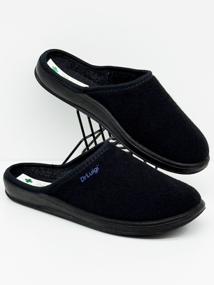 Damskie kapcie zdrowotne Dr Luigi PU-01-01 90-czarne bawełniane (frotte), tęgość H