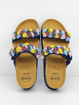 Klapki damskie Scholl NICE F32017 1871 niebieskie multi, regulowana tęgość F-G