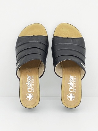 Klapki na obcasie Rieker 64687-00 czarne, tęgość F 1/2