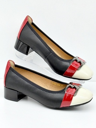 Loretta Vitale W5334 black red white, damskie czółenka na niskim obcasie, tęgość G