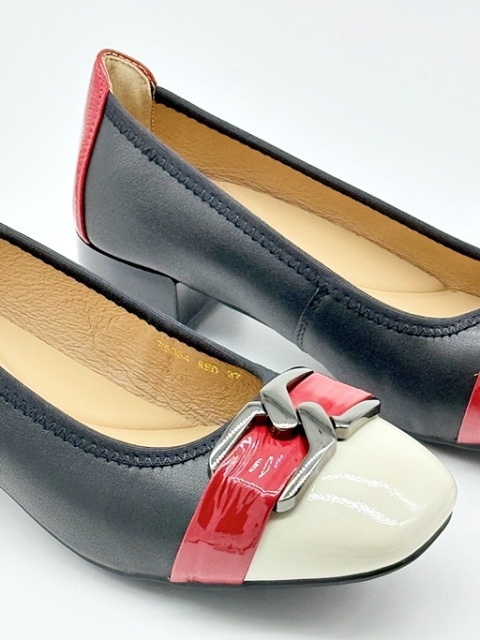 Loretta Vitale W5334 black red white, damskie czółenka na niskim obcasie, tęgość G