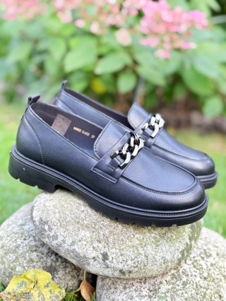 Mokasyny damskie skórzane Loretta Vitale W9922 czarne, tęgość G