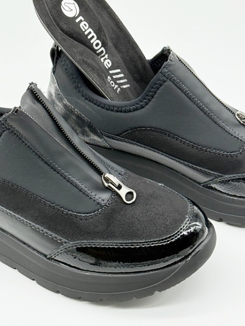 Remonte D2V01-04 czarne sneakersy z zamkiem, tęgość G1/2
