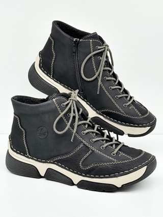 Rieker 45906-00 czarne jesienno-zimowe trzewiki damskie, tegość G 1/2