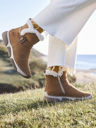 Rieker 45966-20 beżowe botki zimowe damskie, średnia tęgość G