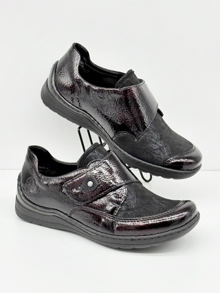 Rieker 48951-35 bordowe półbuty damskie na haluksy, Extra Weite = tęgość H