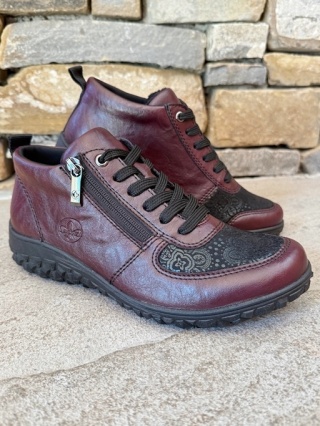 Rieker 59541-30 bordowe półbuty na haluksy, Extra Wide, tęgość H