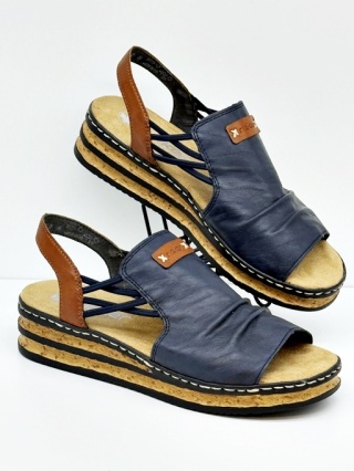 Rieker 62962-14 granatowe sandałki damskie na platformie, tęgość G