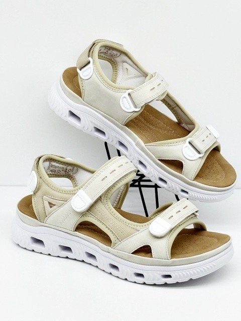 Rieker 64074-60 beżowe lekkie sportowe sandały damskie, regulowana tęgość G-H