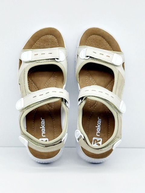 Rieker 64074-60 beżowe lekkie sportowe sandały damskie, regulowana tęgość G-H