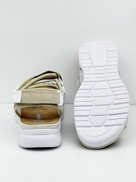 Rieker 64074-60 beżowe lekkie sportowe sandały damskie, regulowana tęgość G-H