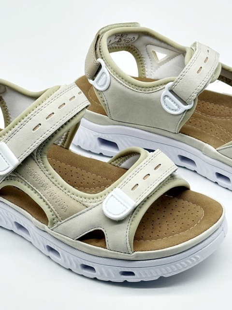 Rieker 64074-60 beżowe lekkie sportowe sandały damskie, regulowana tęgość G-H