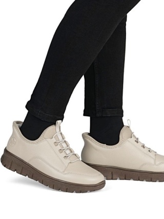 Rieker N1357-60 beżowe skórzane półbuty damskie, tęgość H