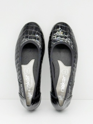 Rieker baleriny damskie L9350-01 czarne, tęgość G 1/2, stopa normalna