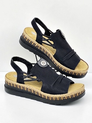 Sandały RIEKER V7972-00 czarne na platformie, tęgość G