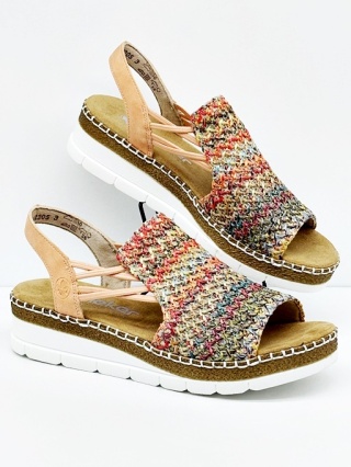 Sandały damskie koturn Rieker V1241-90 multikolor, średnia tęgość G