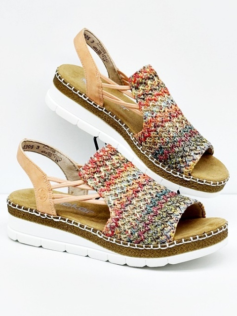 Sandały damskie koturn Rieker V1241-90 multikolor, średnia tęgość G