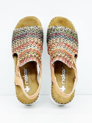 Sandały damskie koturn Rieker V1241-90 multikolor, średnia tęgość G