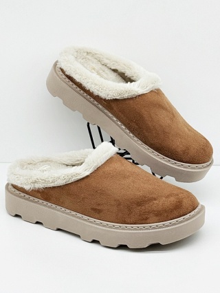 Sanital Flex 8650-1 brązowe kapcie z futerkiem damskie, tęgość G 1/2