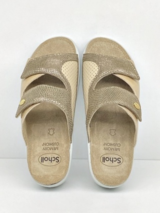 Scholl Antonia Elastic F32089 beżowe klapki damskie haluksy, tęgość H