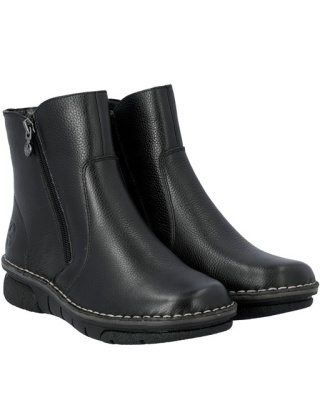 Skórzane botki damskie Riekera 73365-00 czarne, owcza wełna, tęgość G