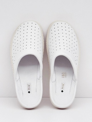 Zdrowotne klapki medyczne damskie Dr Luigi PU-01-01-11-01-KS białe (skórzane), tęgość H