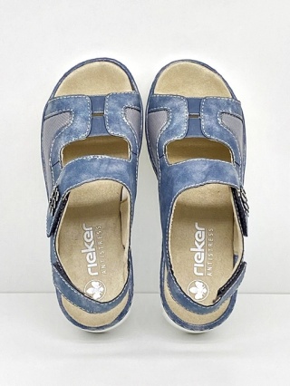 V1389-12 Rieker damskie sandały na haluksy, niebieskie, średnia tęgość G-H