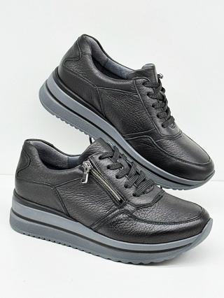 Waldlaufer K-Luana Hirsch 669002 199 001 czarne skórzane sneakersy damskie, tęgość K