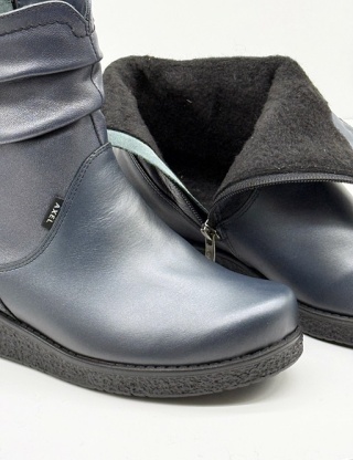 4092 Axel buty zimowe damskie skórzane, marine gold, poszerzona tęgość H