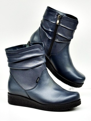 4092 Axel buty zimowe damskie skórzane, marine gold, poszerzona tęgość H