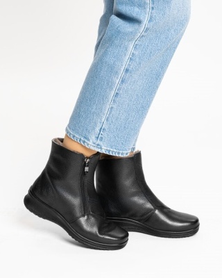 Botki Ara 12-48539-61 Munchen czarne skórzane, bardzo ciepłe owcze futro, tęgość H