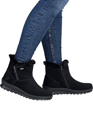 Botki Remonte R8486-02 czarny welur, membrana, owcza wełna, tęgość G 1/2