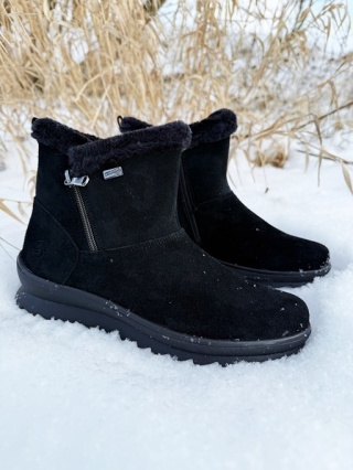 Botki Remonte R8486-02 czarny welur, membrana, owcza wełna, tęgość G 1/2
