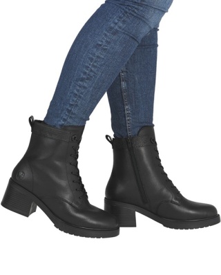 Buty na szerokim obcasie Rieker Y5201-00 czarne skórzane, wełna polarowa, tęgość G 1/2