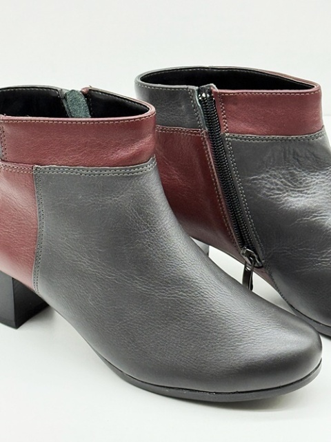 Botki skórzane bordowe