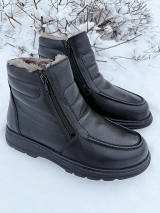 Buty zimowe męskie Solidus 82115-00736 czarne Natura Stiefel, futro merynosa, tęgość K