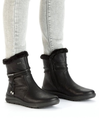 Ciepłe zimowe botki z zamkiem Rieker Z0070-00 czarne, tęgość F 1/2